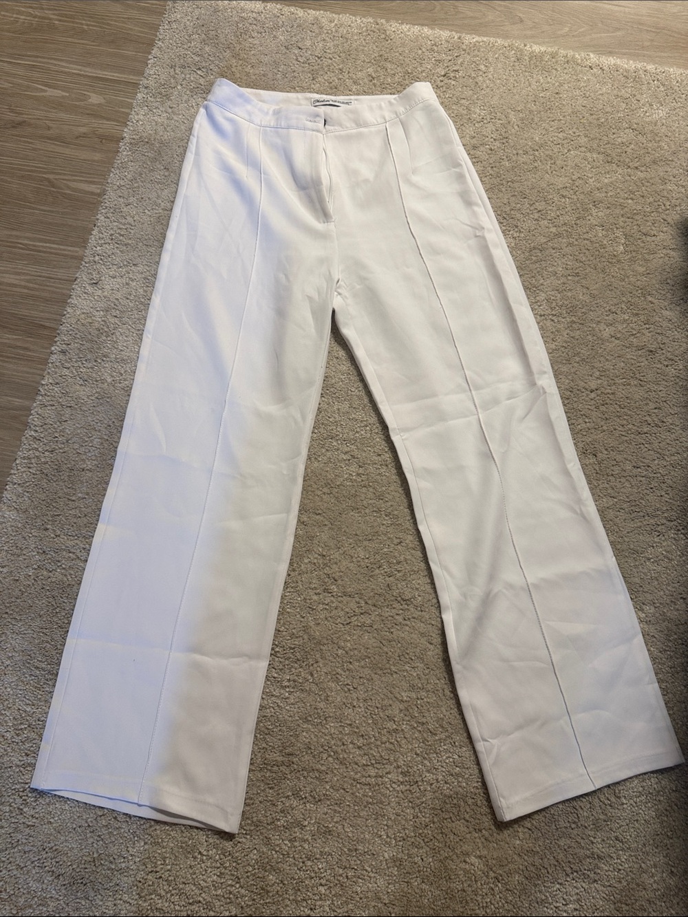 Charlies White Pants with Navy Stripe and Red Dot Trim